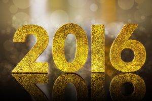 2016 year golden figures whit reflection